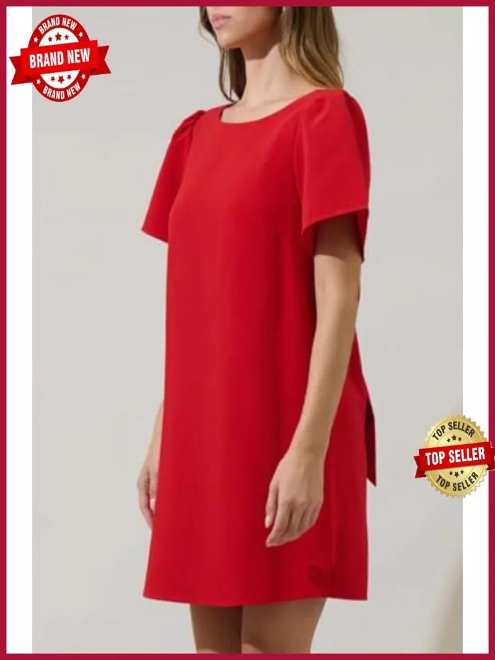 Women's Bow Detail Swing Dress Short Sleeve Shift Mini with Pockets